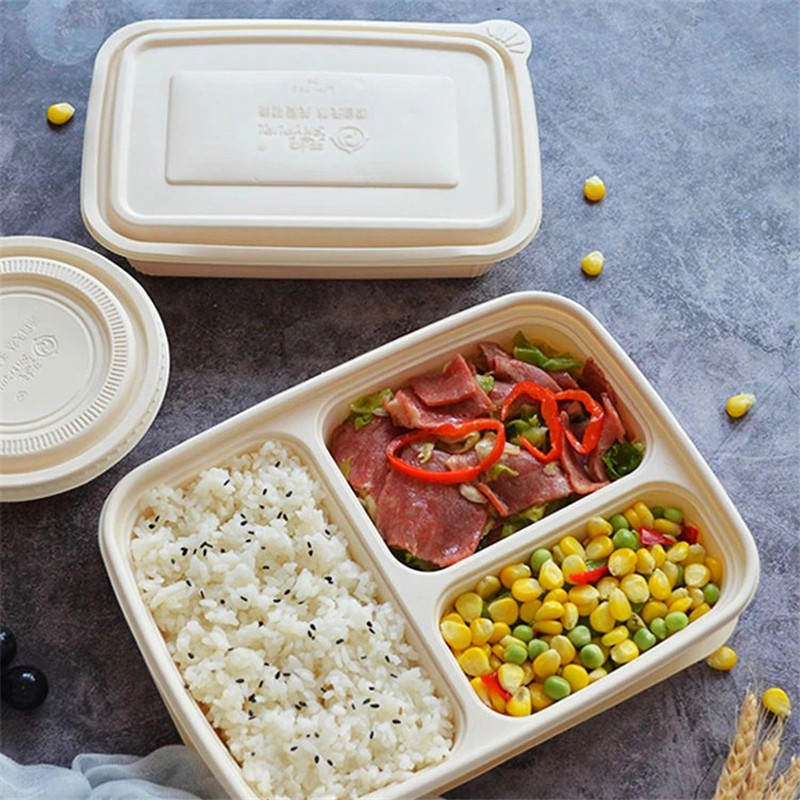 Cornstarch 9 inch 3 Compartment Food Packaging Custom Printed