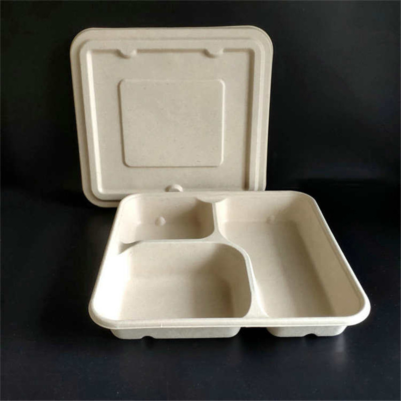 3-Compartment Bamboo Pulp Food Trays Natural Color Takeaway