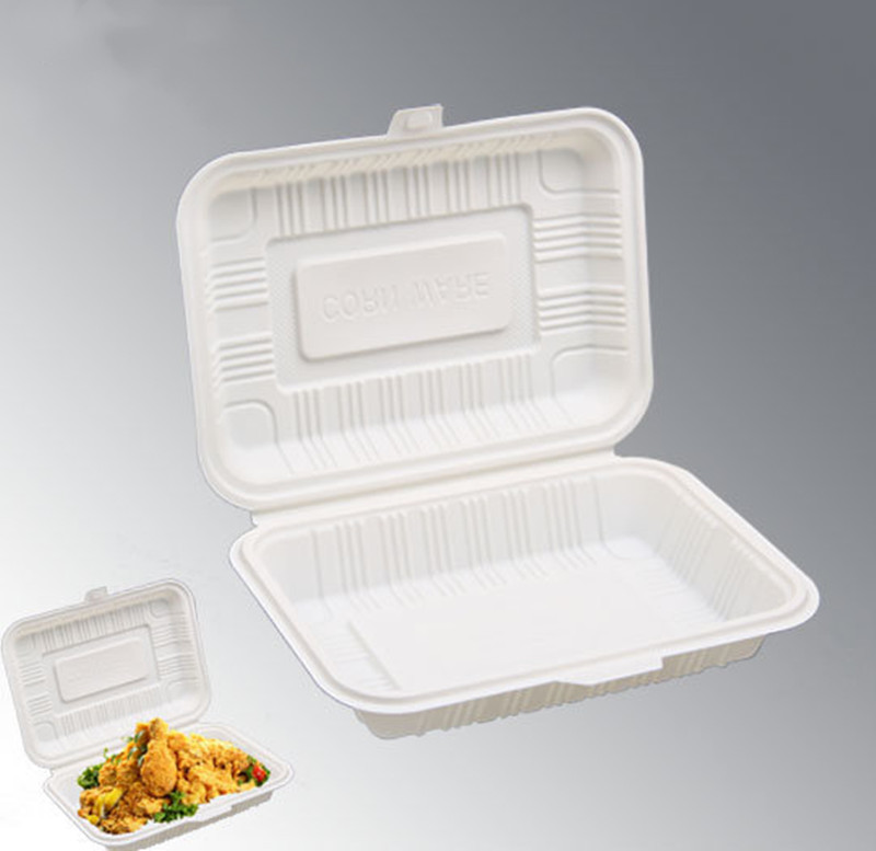 Biodegradable 8inch Clamshell Corn Starch Lunch Box Disposable Packing