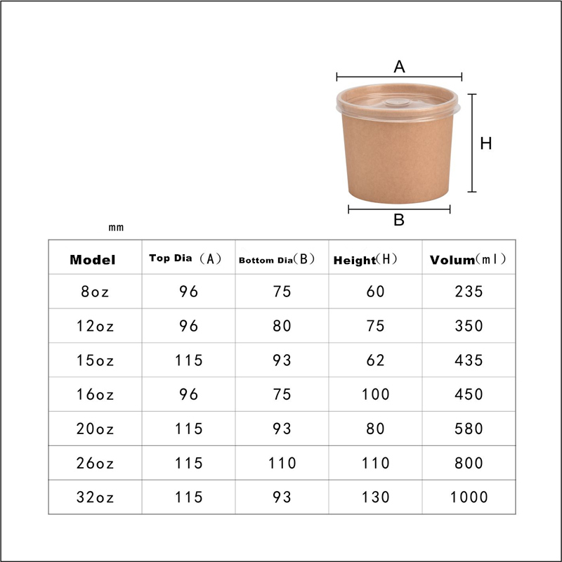 Taza de sopa de papel kraft de 32 oz